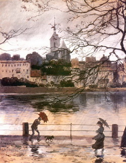 Набережная Рей в Базеле в дождь (А.Н. Бенуа, 1902 г.)
